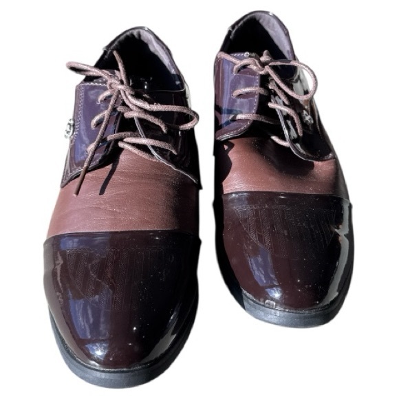 YangXieJiang Patent Leather Two Tone Brown Men's Derby Shoes Size 40 EU / 7.5 US - Picture 3 of 11